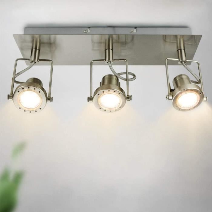 Plafonnier LED Moderne 3 Spots B.K.Licht – Nickel Mat – Blanc Chaud – 350mm