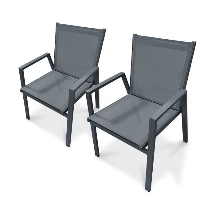 lot de 2 fauteuils de jardin empilables en aluminium anthracite