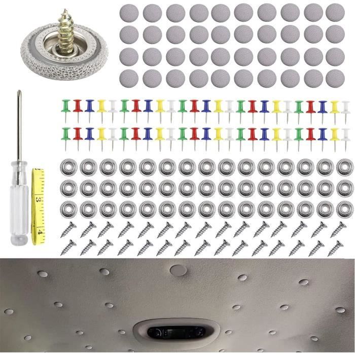 Kit De Réparation Ciel De Toit Voiture - 65 Boutons Universels Gris, Rivets Pour Toit Intérieur - Sans Outil