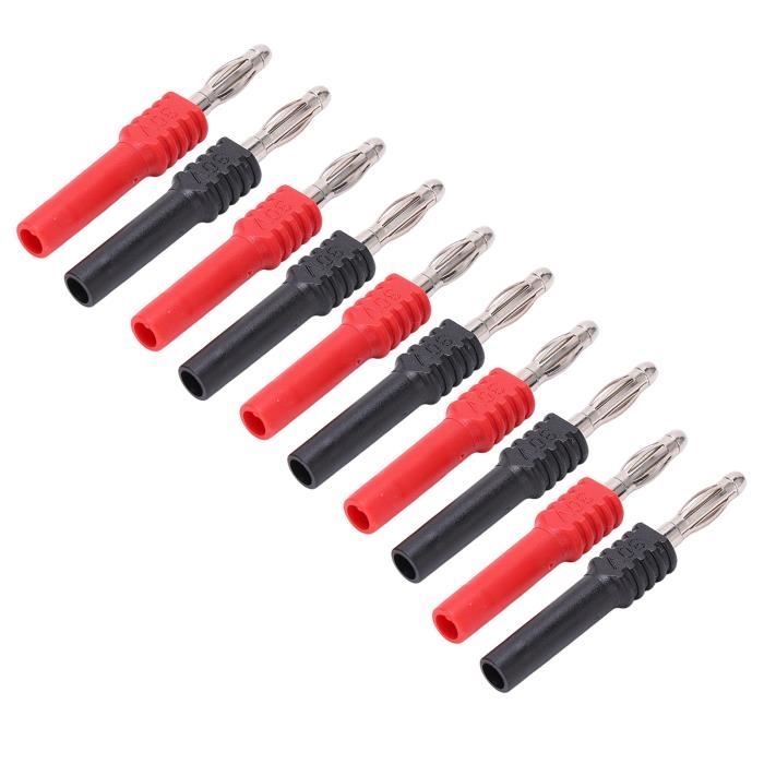 Lot 10 Fiches Banane 4mm Rouge/Noir - Connecteurs Empilables Isolés Pour Test Électrique