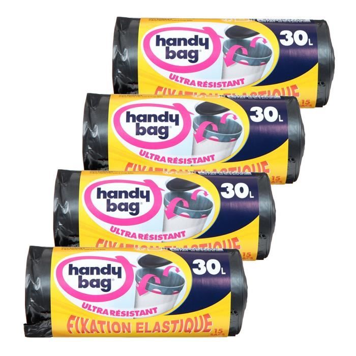 Sac poubelle HANDY BAG fixation élastique 50L-1 rouleau 10 sacs
