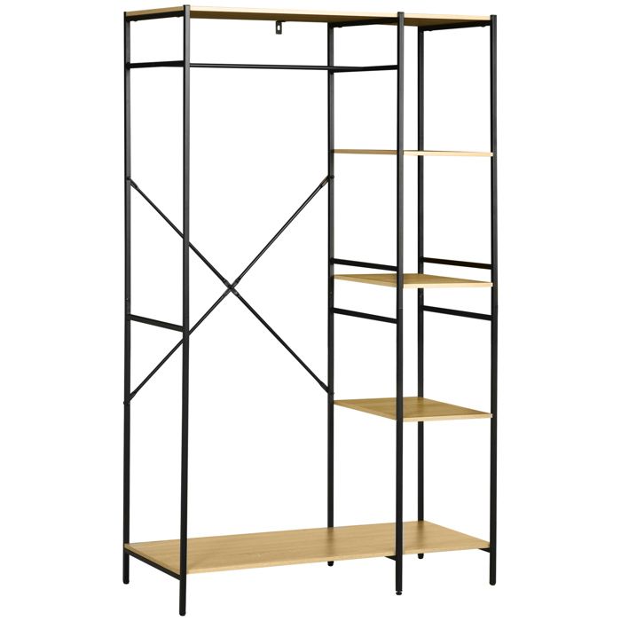 Penderie - portant à vêtements - HOMCOM - style industriel métal avec tringle 4 étagères - acier - 100x46x1705cm - noir