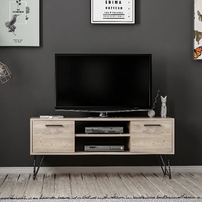 homemania meuble tv almira moderne - avec portes, étagères - par salotto - bois, noir en bois, 120 x 35 x 50 cm,