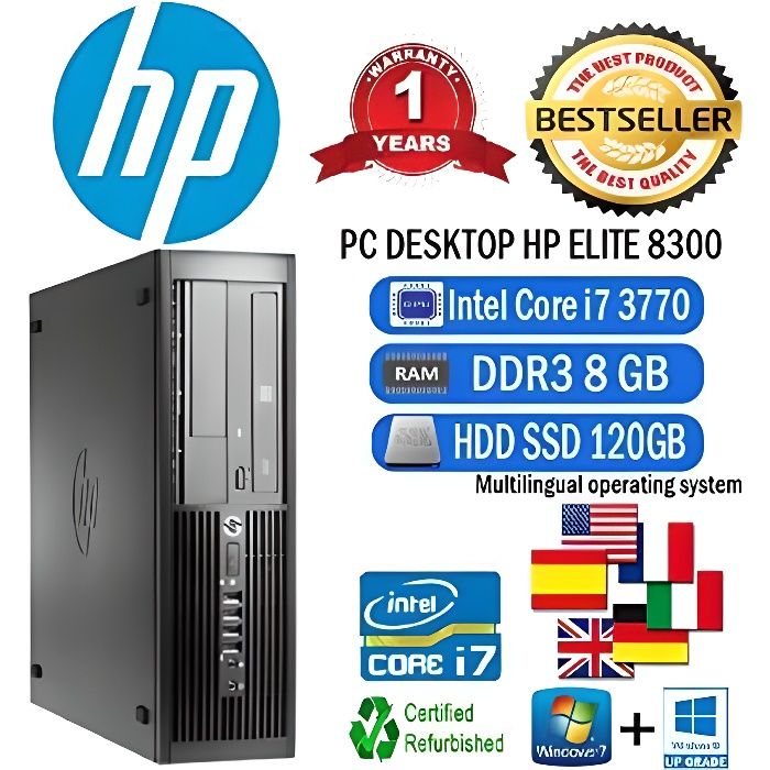 Pc Reconditionné Hp Elite 8300 Sff Intel Core I7 3770 3,40Ghz-8Gb-Ssd 120Gb-Dvd-Win 10 Pro (Reconditionné)