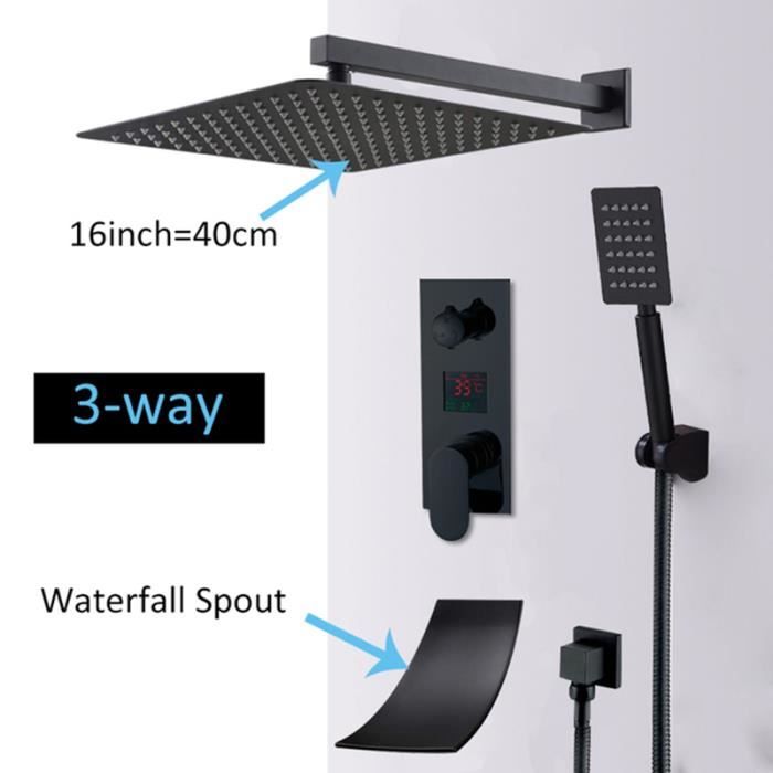 Panneau de Douche, Affichage LED, Fonction Cascade de Pluie, Noir 8011