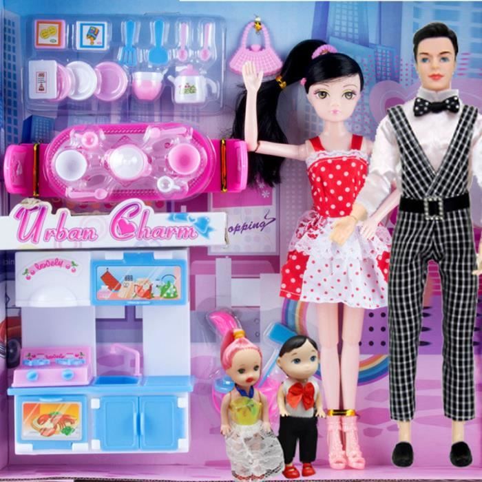 Cuisine Barbie Jouet Club Poupee Barbie Famille 4 Personnes Papa Maman Deux Enfants