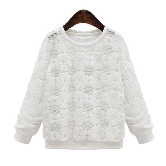 Pull Femme Sweat Shirt Col Round Manche Longue Dentelle Fleuri Decontracte Amincissant Xl 5xl Grande Taille Automne Hiver Blanc Blanc Achat Vente Pull Cdiscount