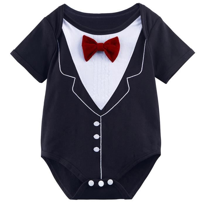 Body Bebe Garcon Gentilhomme Noeud Papillon Rouge Costume Enfant Funny Ensemble Manches Court Noir Cdiscount Pret A Porter