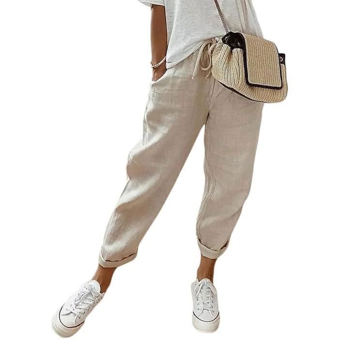 Lin Beige Pantalon Lin Et Coton Femme Pantalon En Coton Et Lin