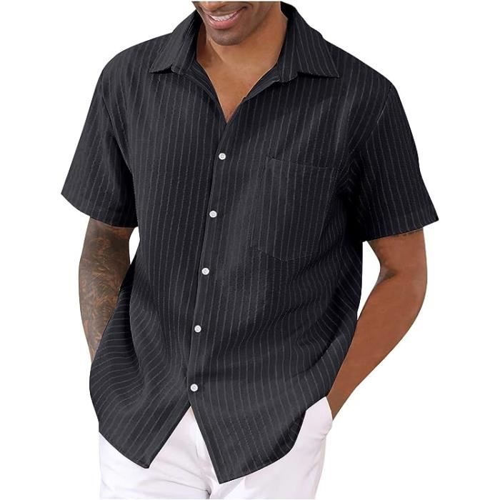Chemise Lin Et Coton pour Homme Casual Col A Revers Et Manche Courte Blouse Chemise Couleur Unie Chemise Grande Taille avec Poche Noir Cdiscount Pret a Porter