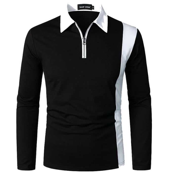 Polo noir homme manches longues - Cdiscount