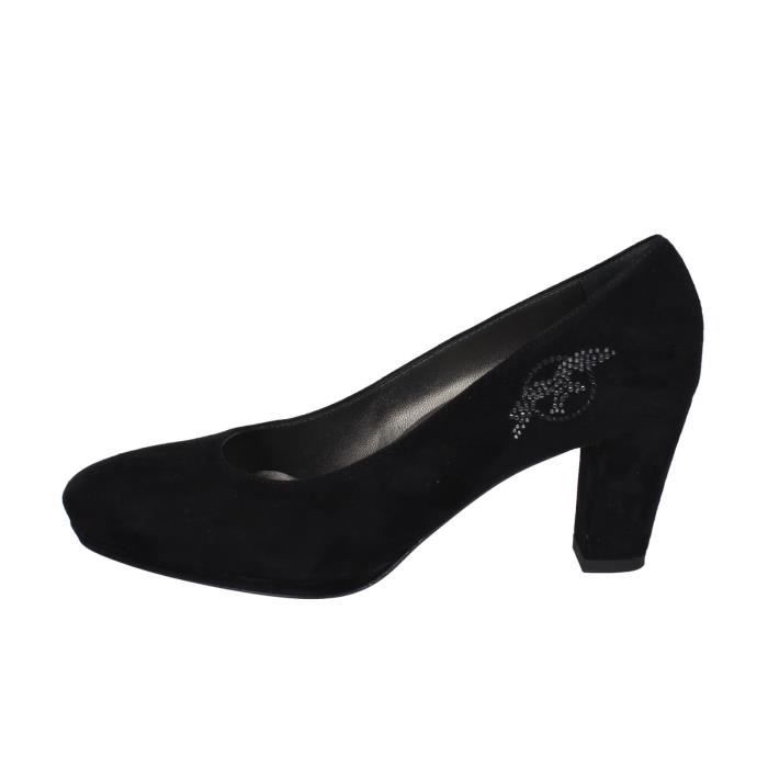 Escarpins Femme Noir Daim Nubuck CONFORT Talon Aiguille 7cm