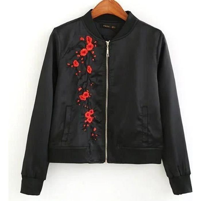 Funmoon Bomber Jacket Femme Veste Blouson Bomber Aviateur Col