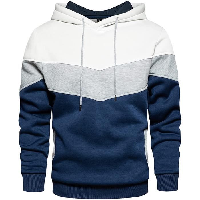 Sweat à Capuche Homme Hoodie Manche Longue Pull à Cordon Color Block  Sweatshirt Casual Pullover avec Poches