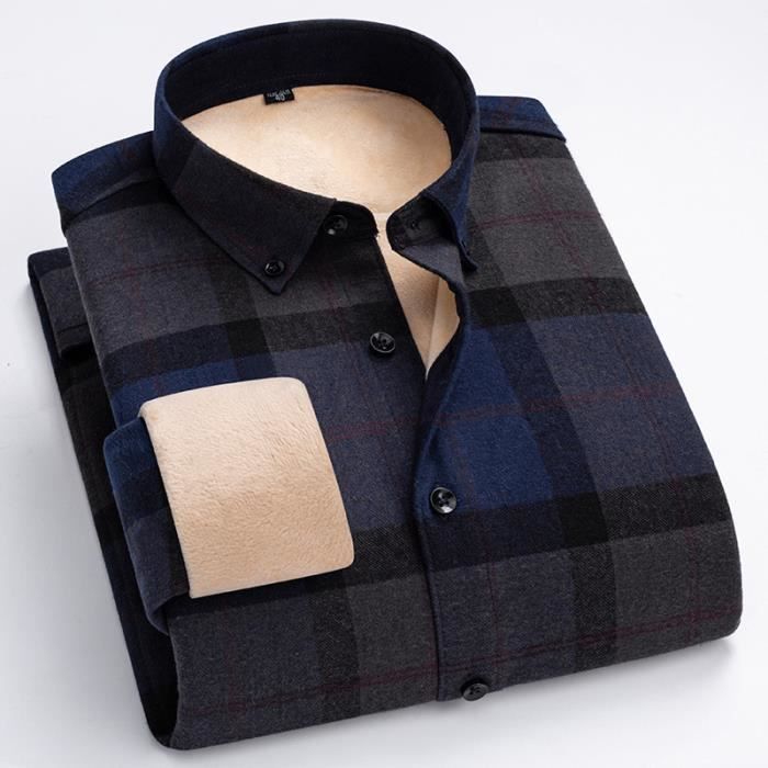 Chemise Hiver Carreaux Homme Doubl?�e Polaire Manches Longues Chemise Coton Chaude Epaisse Col 