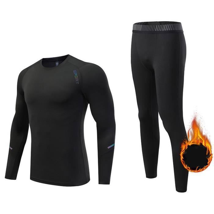 Ensemble Sport Froid Sous-vêtements Thermiques MEETYOO Homme - Set Manches Longues Séchage Rapide Caleçon Manches Longues