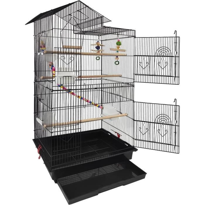 Meilleurs prix pour Volière pour Oiseaux - NAIZY - 46x35,5x99cm - Métal Noir - Avec Jouets - Facile à Nettoyer