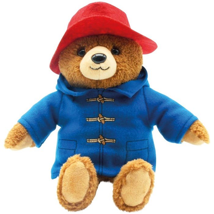 peluche ours paddington avec son manteau bleu et son chapeau rouge 29 cm - peluche licence - doudou enfant - dessin anime