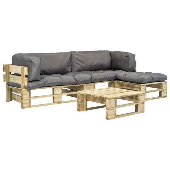Ensemble De 4 Canapes De Jardin Sofa Palette Coussins Gris Bois