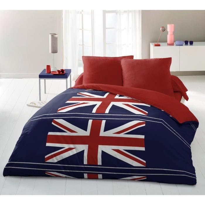Parure de draps - HOME LINGE PASSION - London Flag Bleu - Microfibre - 240x300 cm Parure de draps - HOME LINGE PASSION - London Flag Bleu - Microfibre - 240x300 cm