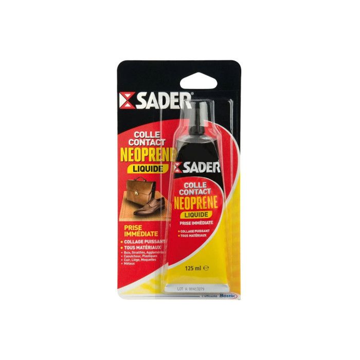 Colle contact néoprène liquide - SADER - Tube 125 ml - Application au pinceau - Collage puissant - Multi-usages