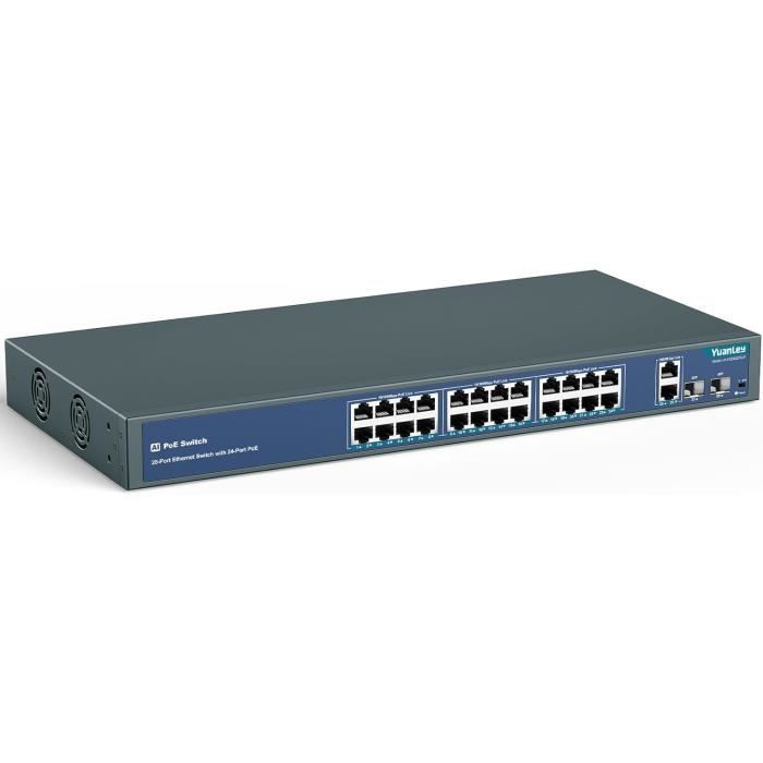 Post Reseau Switch 24 Port Poe Switch Avec 2 Gigabit Ethernet Uplink 2 Port Sfp, 400W Poe+ ...