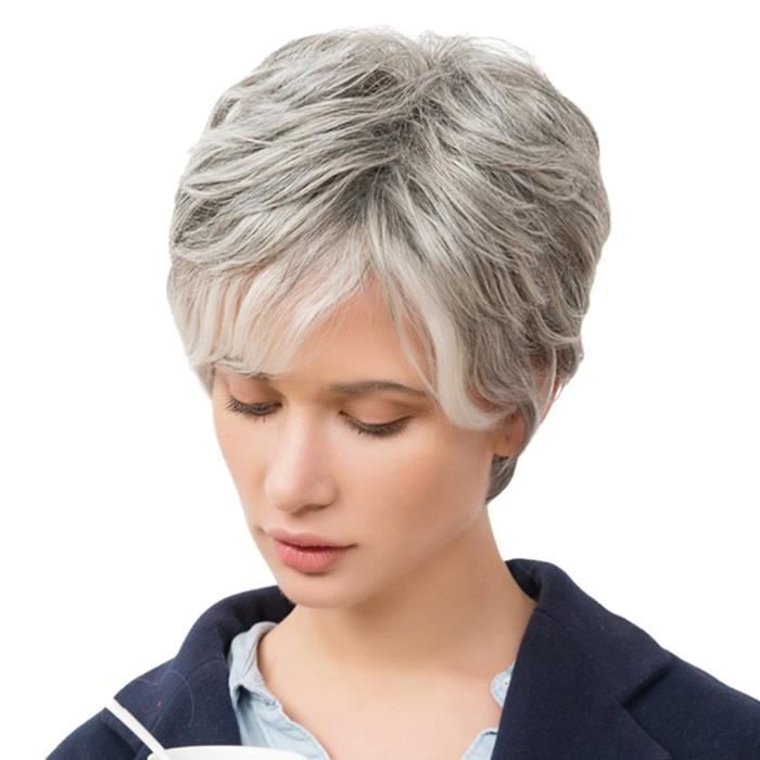 perruque femme courte grise
