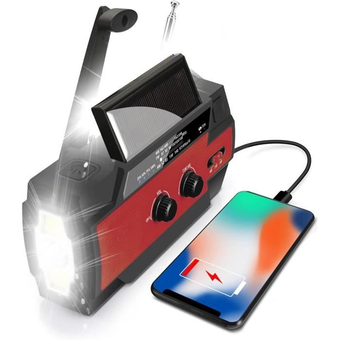 Radio portable avec lampe torche batterie rechargeable USB solaire et dynamo Radio portable avec lampe torche batterie rechargeable USB solaire et dynamo