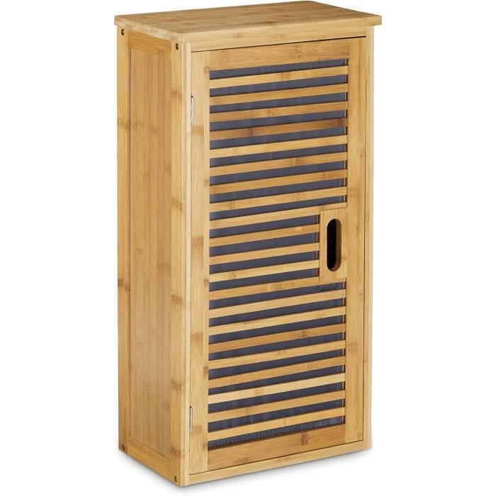 Armoire Salle De Bain Bambou - 66x35x20cm - Étagère Réglable - Rangement 32L