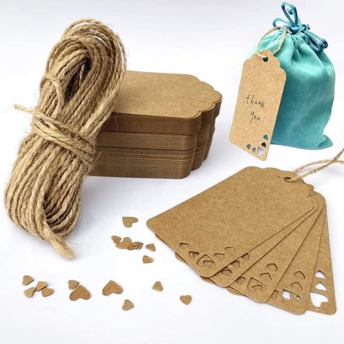 Lot De 100 Étiquettes Cadeaux En Papier Kraft - Vierges, Avec Cordon - Pour Personnalisation