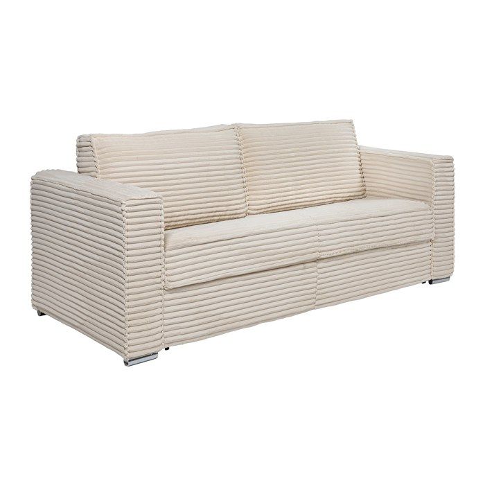 Canapé 4 places convertible express en velours côtelé grosses côtes beige - Couchage à lattes larges 160 cm - Matelas 22 cm avec Canapé 4 places convertible express en velours côtelé grosses côtes beige - Couchage à lattes larges 160 cm - Matelas 22 cm avec