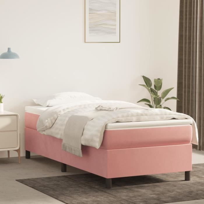 vidaXL Sommier à lattes de lit avec matelas Rose 90x200 cm Velours 3144662
