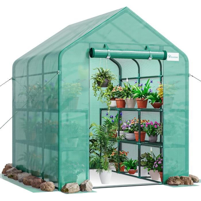 Serre De Jardin En Acier Et Polyéthylène Avec étagères Intégrées 120 X 186 X 190 - Jardin