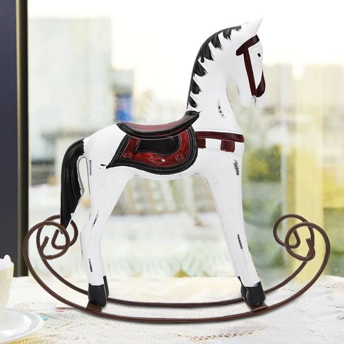 Cheval a bascule en bois fait main sculpte peint enfants jouet decoration table cadeau blanc RE388 Cdiscount Maison
