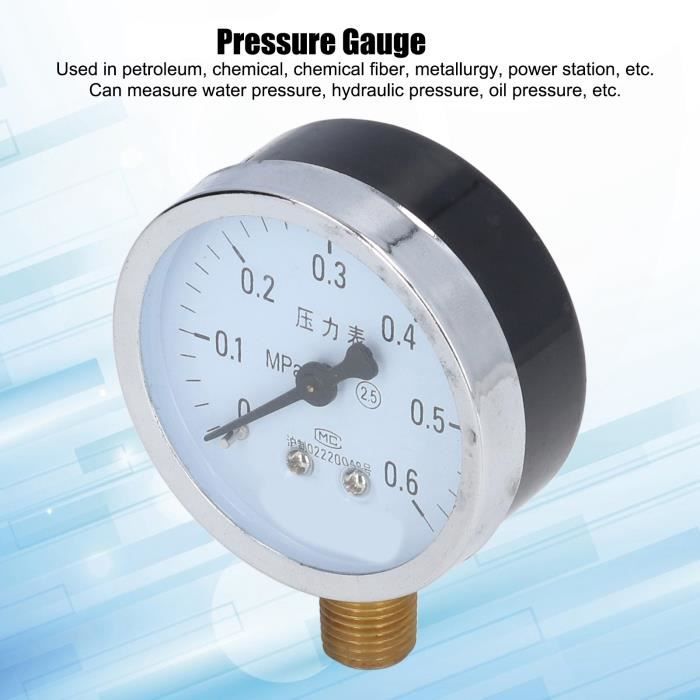 Manomètre 0-10 Bar Avec Raccord 1/4 NPT - Pour Mesure D'Eau, D'Huile, D'Air Et De Gaz - 7
