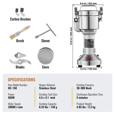 Moongiantgo Moulin à grains électrique broyeur 150g moulin à épices commercial 850W machine de