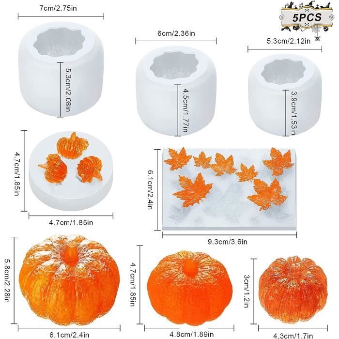 Lot De 6 Moules Silicone Citrouille & Feuille D'érable 3D - Pour Résine, DIY - Halloween, Thanksgiving, Bijoux