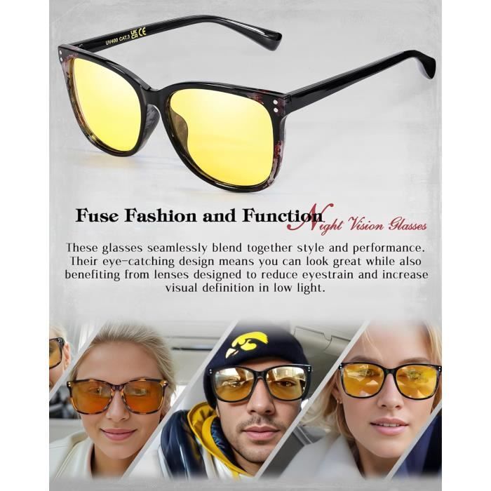 Lunettes De Conduite De Nuit Pour Femme Homme Avec Lentille Jaune Polarisee u6415 Noir Tortue Achat Vente lunettes de soleil Neuf Cdiscount