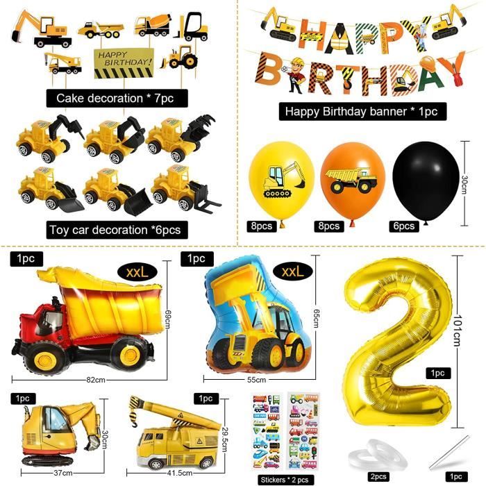Deco anniversaire garcon 2 ans, anniversaire garçon anniversaire chantier  camion ballons de construction décoration en numéro[952] - Cdiscount Maison
