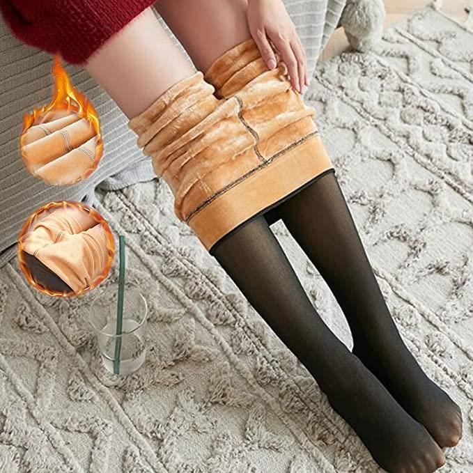 Collants d hiver doubles en polaire pour femme 200g Legging thermique Faux translucide Coupe haute Hiver chaud black Cdiscount Pret a Porter