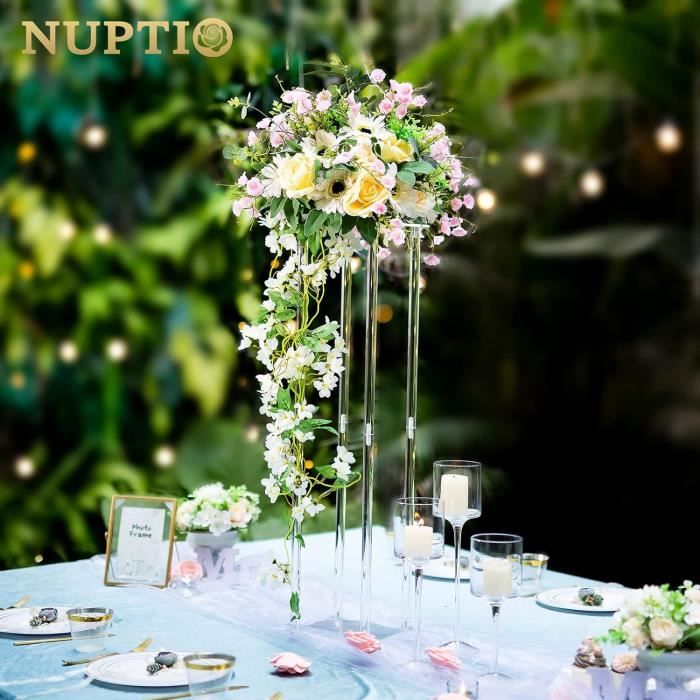 Location centre de table en cristal de 90cm de haut, chic pour mariage