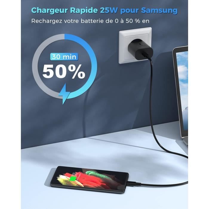 Dual 25W Rapide Chargeur Secteur Usb-C Avce Câble Pour Samsung Galaxy A54 5G-A14  A53 S22-S22+-S22 Ultra-S23-S21 Plus-S21 Ultr[u1000] - Cdiscount Téléphonie