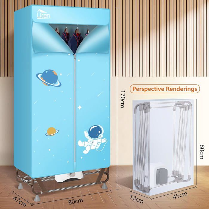 Sèche-linge électrique Portable 1500W - Armoire Pliable Avec Télécommande Et Roues - Charge 30 Kg - Pour Maison, Appartement, Camping