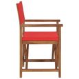 vidaXL Chaise de metteur en scène Bois de teck solide Rouge 47414-2