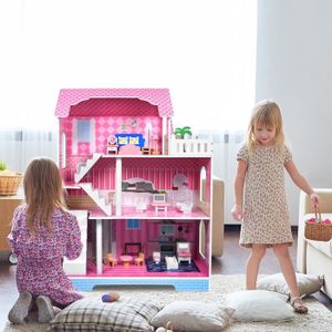 TOP BRIGHT – Maison De Poupée En Bois 3 Niveaux – 15 Meubles, Ascenseur – Durable – Cadeau Pour Filles Dès 3 Ans