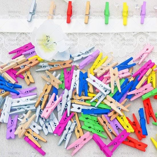 25 mini en bois Pinces à linge couleurs assort