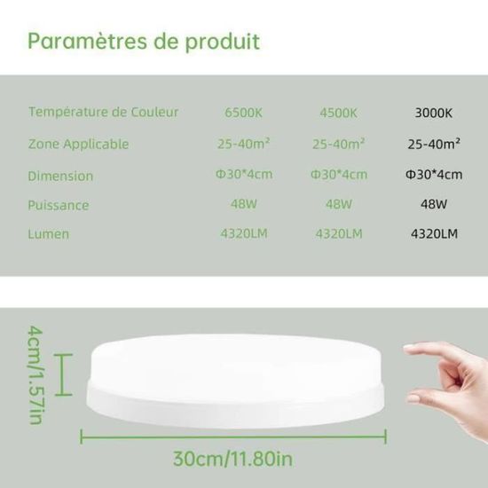 Plafonnier LED Kimjo - Ø 30cm * H 4cm - Rond - 48W IP44 6500K