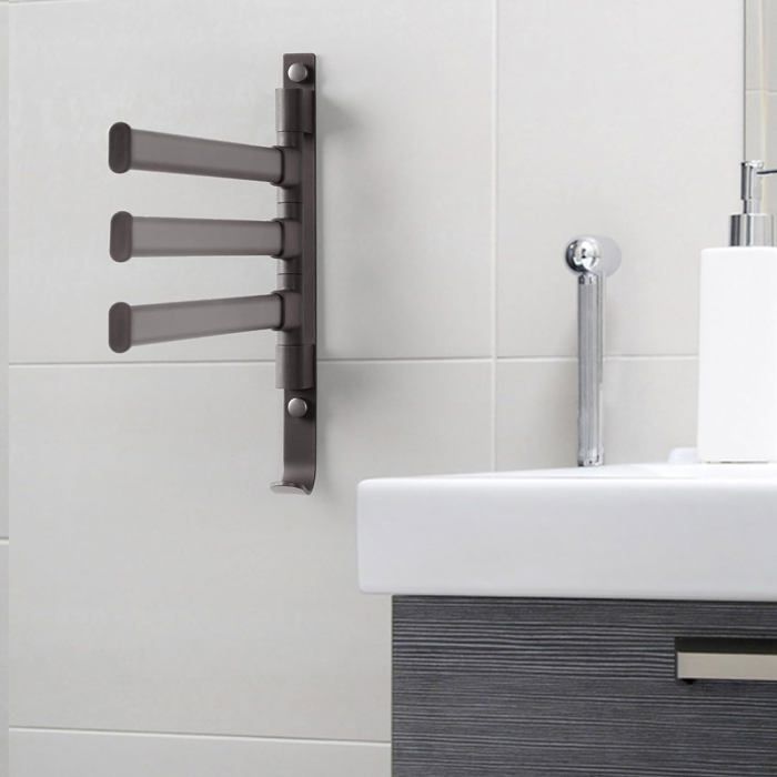 Porte-serviettes Rotatif 180° – Acier Inoxydable 304 – Avec Vis Et Crochets Adhésifs – Pour Salle De Bain, Cuisine - 13