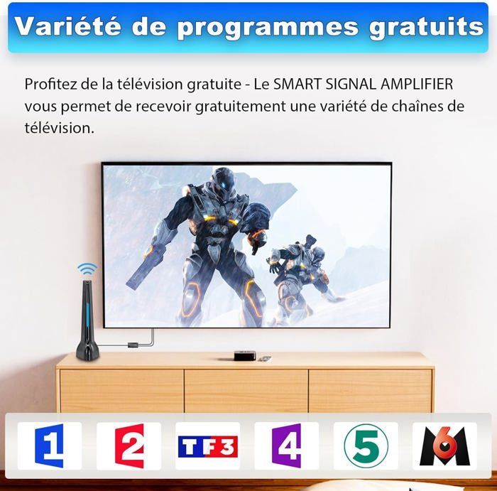 Antenne TV Intérieure Puissante 2025 - Portée Jusqu'à 420 Km, Base Magnétique, Amplificateur 25 DBi | Pour TNT HD, 4K