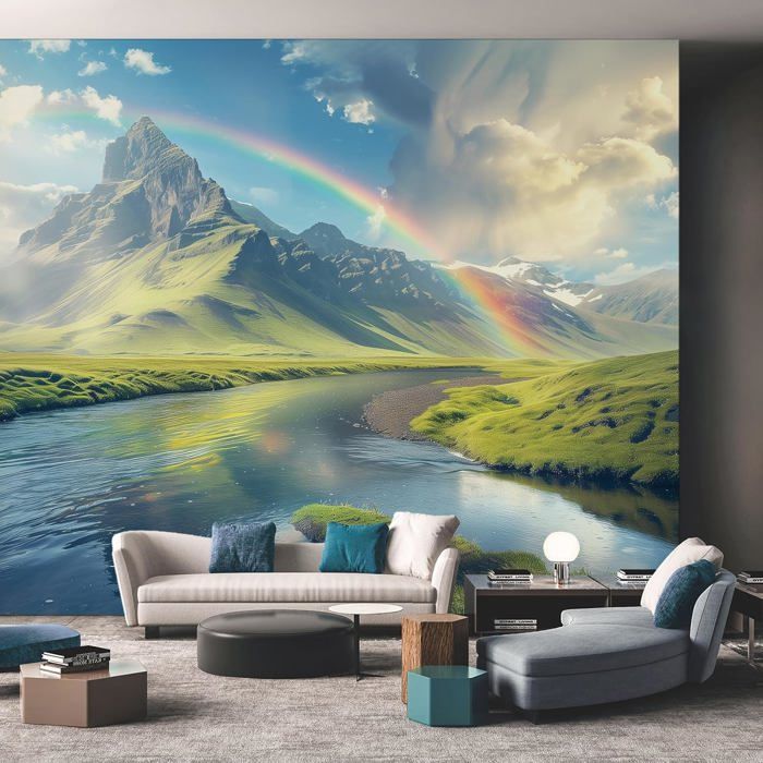 Papier Peint Panoramique Montagne Arc en Ciel, Papier Peint Motif ...